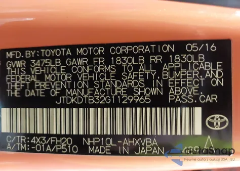 2016 Toyota Prius C One from USA, damaged, VIN JTDKDTB32G1129965